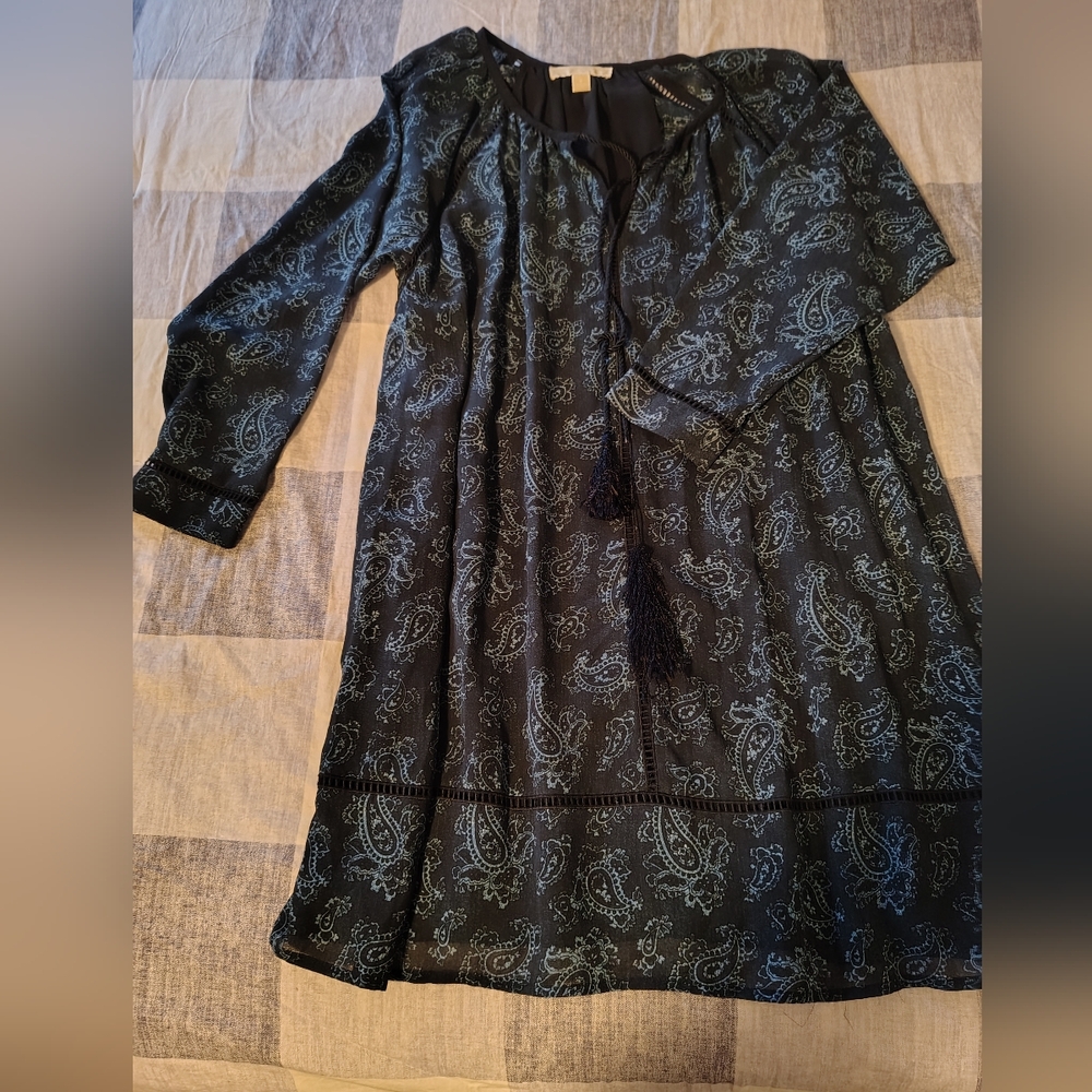Michael Kors Navy and Black Paisley Long Sleeve Dress